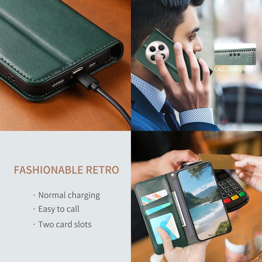 Multifunksjonelt Vintage Luksus Etui for Oppo A3 Pro/A5 Pro/Realme C63/C75/Reno12 F...Stativ + Kortlomme + Sklisikker Stropp | Semsket skinn & Lær (4 farger)