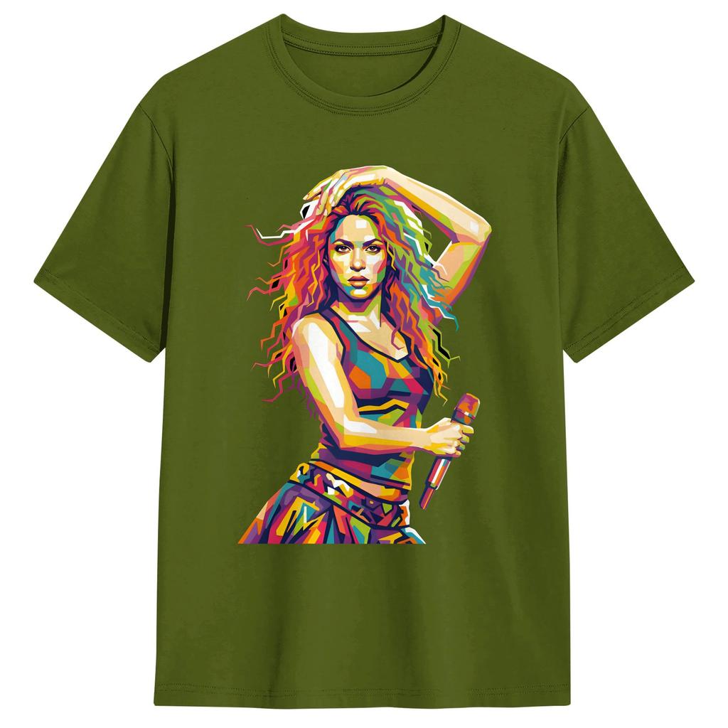 Fan Art Shakiras In Pop Art Style TShirt Beach Harajuku TShirts Cotton Breathable Plus Size Tees Short Sleeve Awesome Tshirt