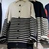 Lazy wind casual striped design knitted cardigan women's autumn and winter loose versatile crew neck sweater jacket