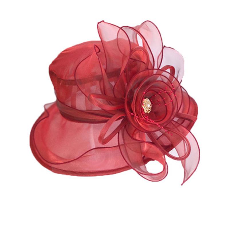 New Women's Summer Korean Style Wide Brim Sun Hat with Mesh and Organza Floral Design