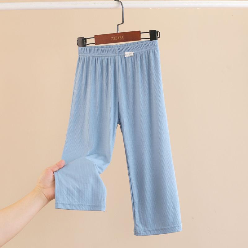 Children's Threaded Thin Wide Leg Pants Summer Mosquito Proof Pants Straight Leg Pants Home Mid Length Pants