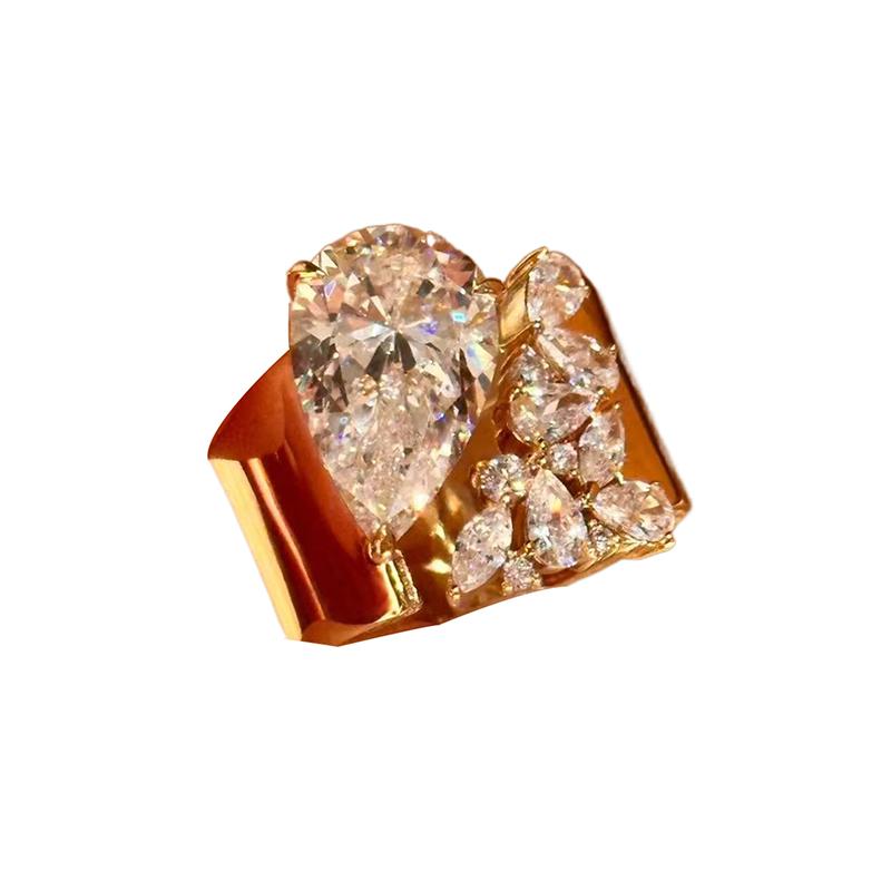 

Inspiration Design Inlay Diamonds Glossy Double Headed Droplet Gemstone Rings For Women Luxury High-End Ring Banquet Jewelry