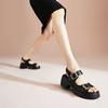 Sheepskin Women's Sandals Summer Versatile Sponge Cake Thick Bottom Coarse Heel Sports Casual Leather One Line Buckle Roman Sandals for Women