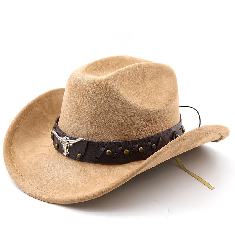 Ox Head Suede Western Cowboy Hats Man Cowgirl Top Hats for Party Vintage Garden Hat Cowboy Accessories Woman Cosplay Hat