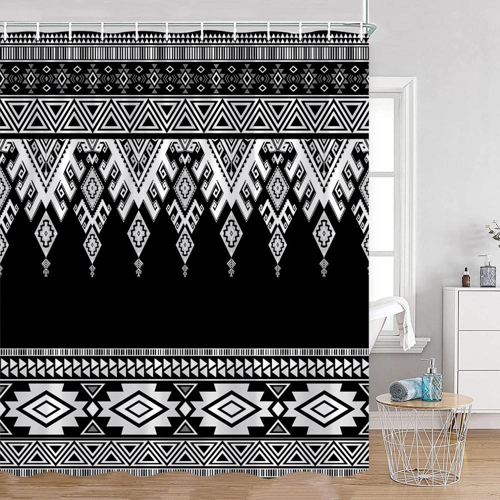 Vintage Bohemian Shower Curtain Boho Pattern Geometric Indian Mandala Style Bathroom Curtains Polyester Fabric Bath Decor
