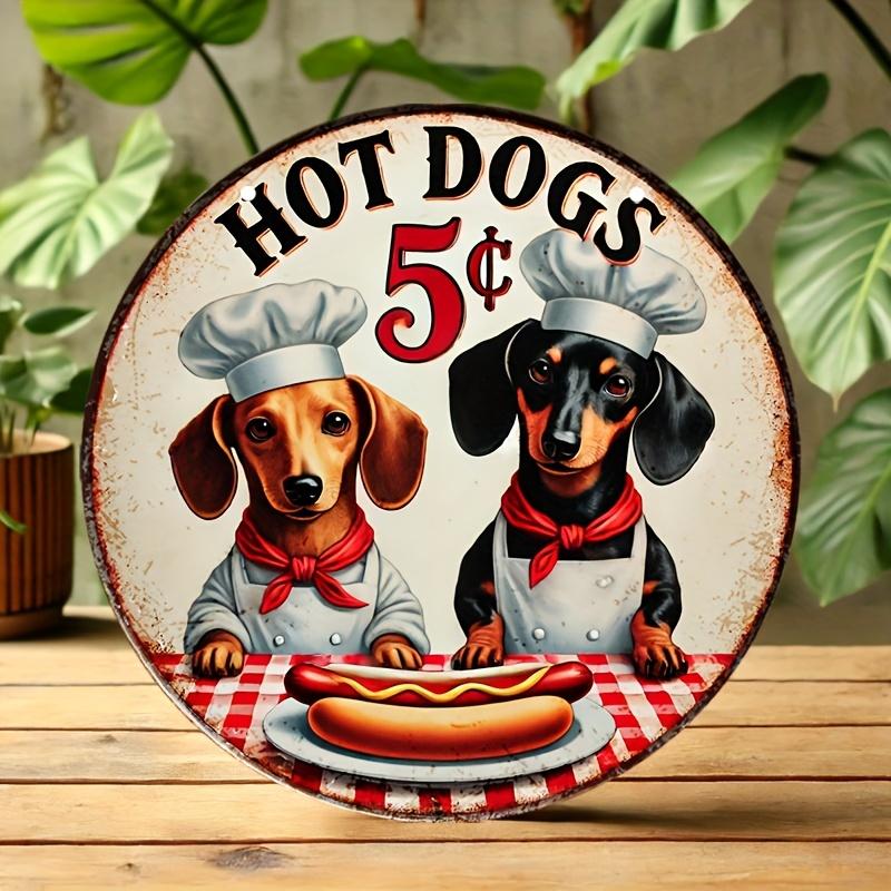 A Charming Long Dog Chef Design, Retro Hot Dog 5 Cents Decorative Sign - Versatile Wall Hanging Decorations for Home, Kitchen