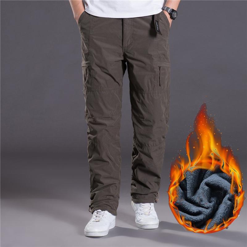 Men Winter Fleece Thick Warm Cargo Pants Men Casual Double Layer Cotton Baggy Overalls Rip-Stop Military Tactical Thermal Trousers