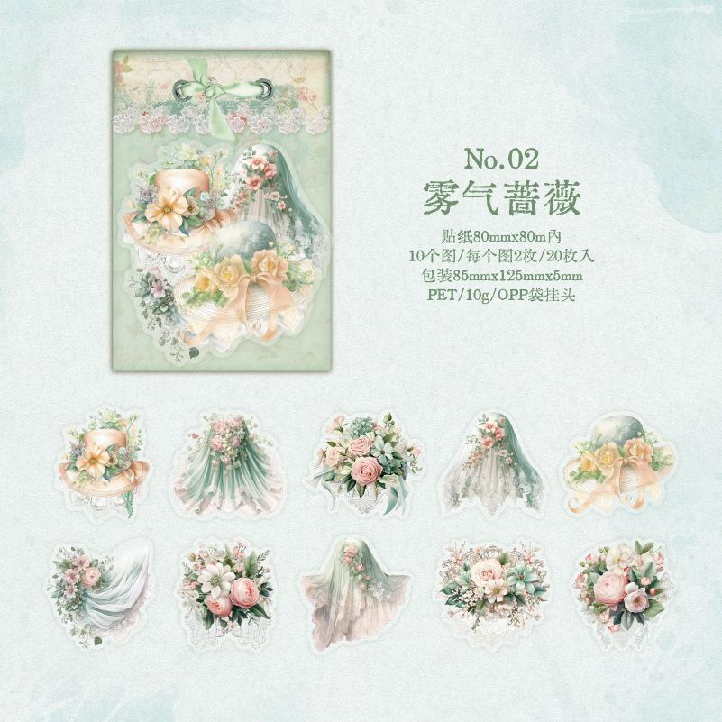 1pack/20Pcs Retro Literary Flower Sticker Set European Classical DIY Handmade Album Scrapbooking Decorative Paper Supplies