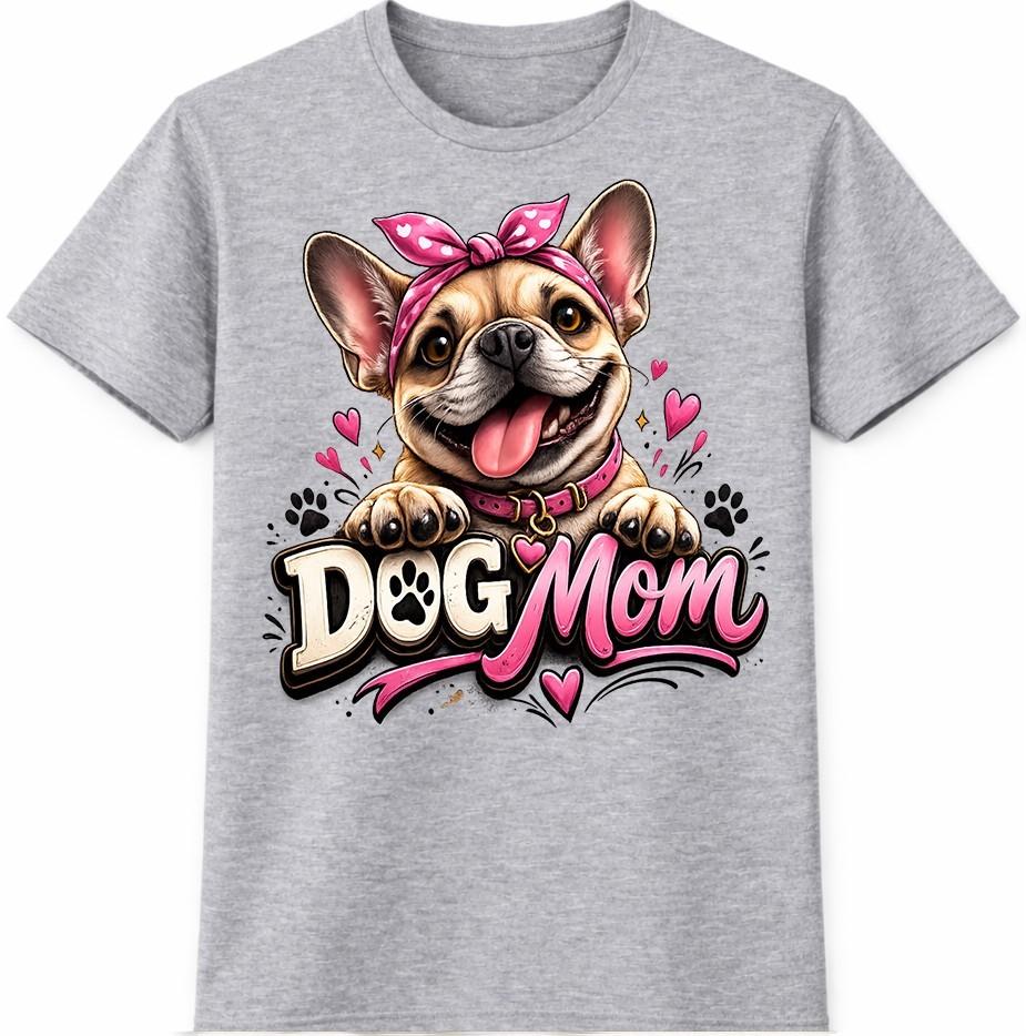 Dog Mom French Bulldog T-Shirt Cute Pet Lover Heart Design Graphic Tee