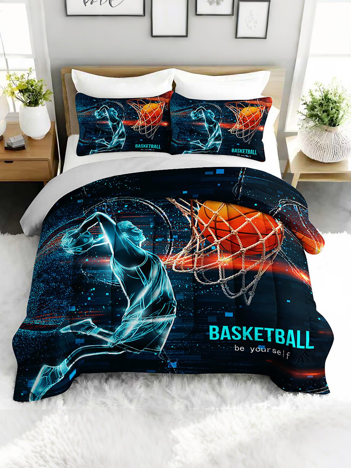 

3PC Basketball Game Comforter Set Sports Player Dunk Duvet Bedding Set with 2 Pillowcases for Bedroom Or Guest Room Queen