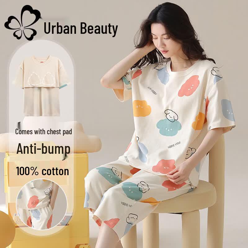 Women s Cotton Built-in Bra Pajama Set XXL