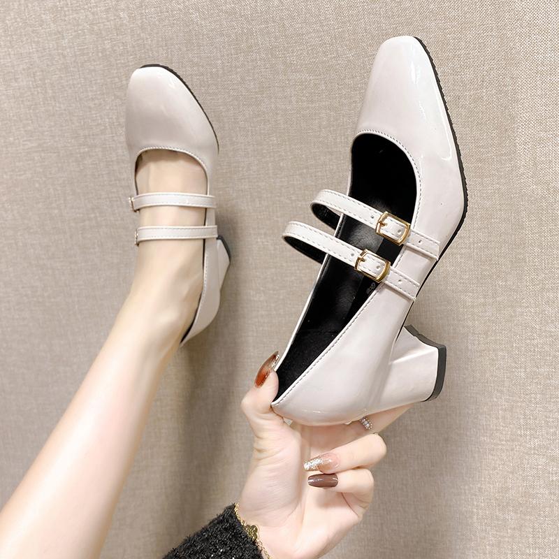 Fashion Women's Shoes 2024 Fashion Mary Janes Women's High Heels Dress Pumps Women Square Toe Buckle Strap Chunky Heels Shoes Women