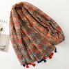 Flower Print Bohemian 88*180cm Women Viscose Scarf Shawl Cotton Linen Feeling Tassel Pashmina Muslim Hijab Wrap Lady Female