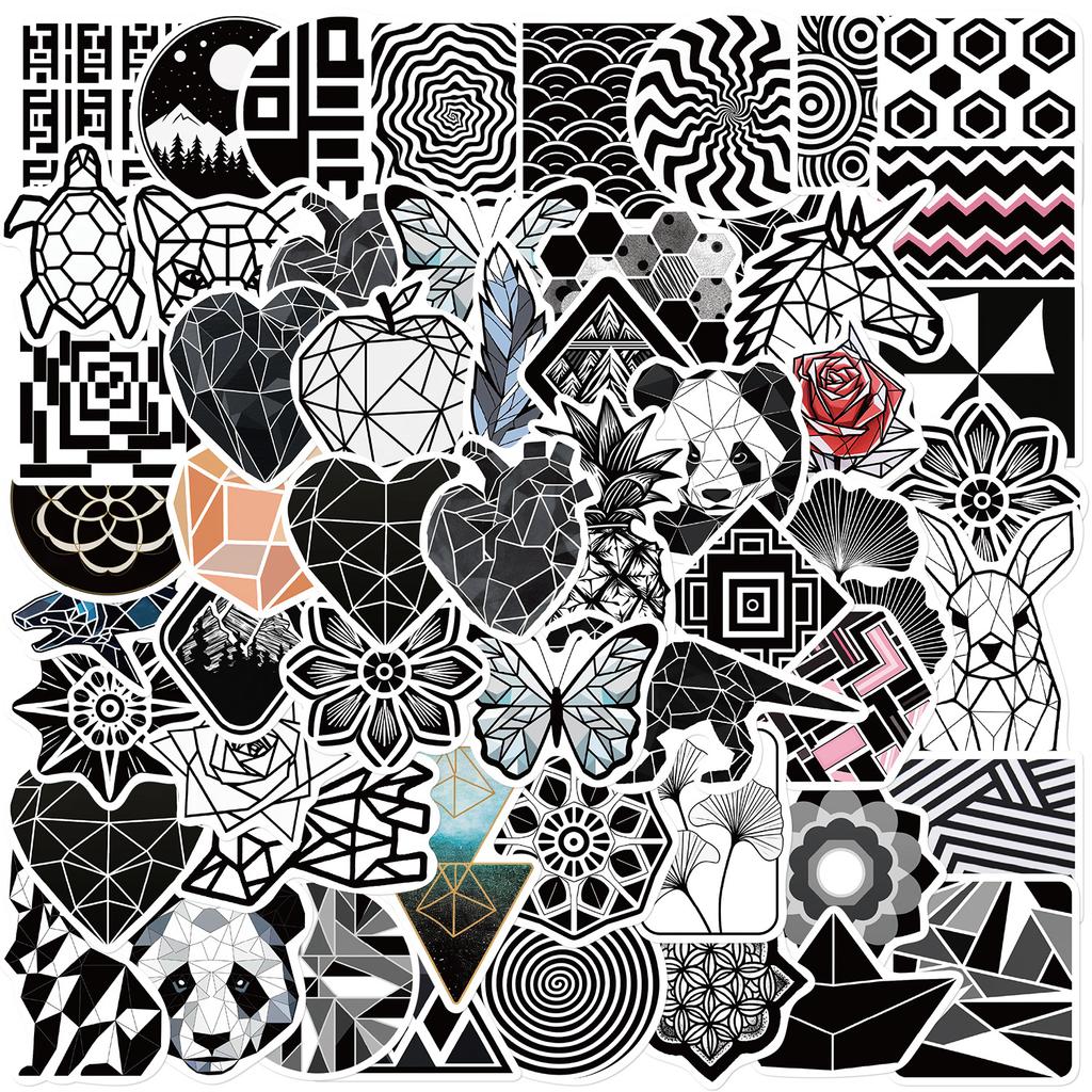 52 Black and White Geometric Pattern Graffiti Stickers Guitar Notebook Suitcase DIY Waterproof Stickers