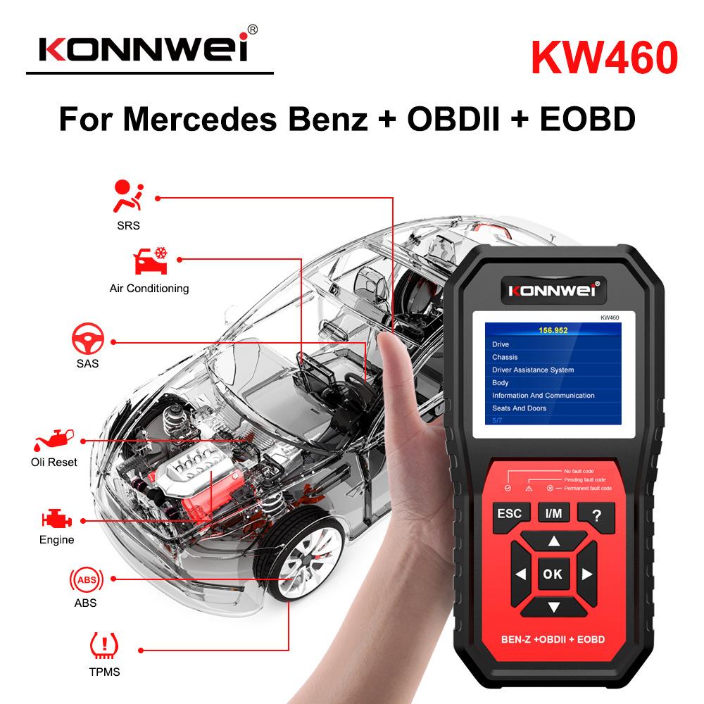 

KONNWEI KW460 для BENZ для Mercedes Полная система + OBDII EOBD сканер поддерживает все автомобили, совместимые с OBDII