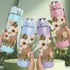 1PC Soft White Beige Wild Flower Print 750ml Color Plastic Sports Water Bottle Leakproof Flip Straw Lid Suitable for Sports Office Home Use