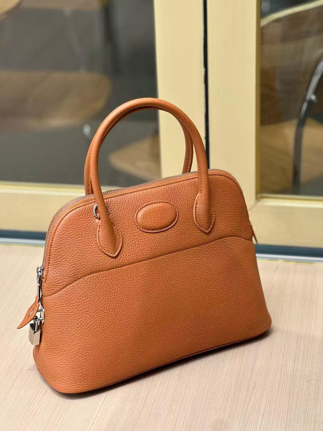 Genuine Cowhide Leather Bowling Handbag, Large Capacity, Versatile Single Shoulder/Crossbody Women s Bag 31x12x24cm