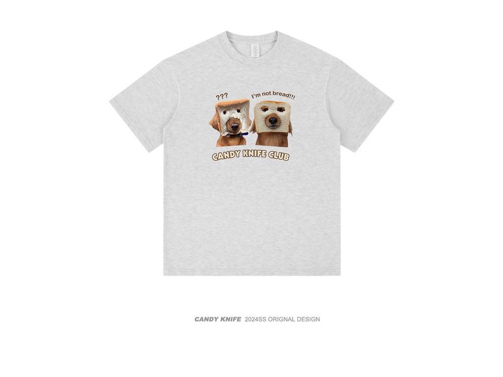 Unisex Brot Hund Print Lässiges Kurzarm Baumwoll-T-Shirt