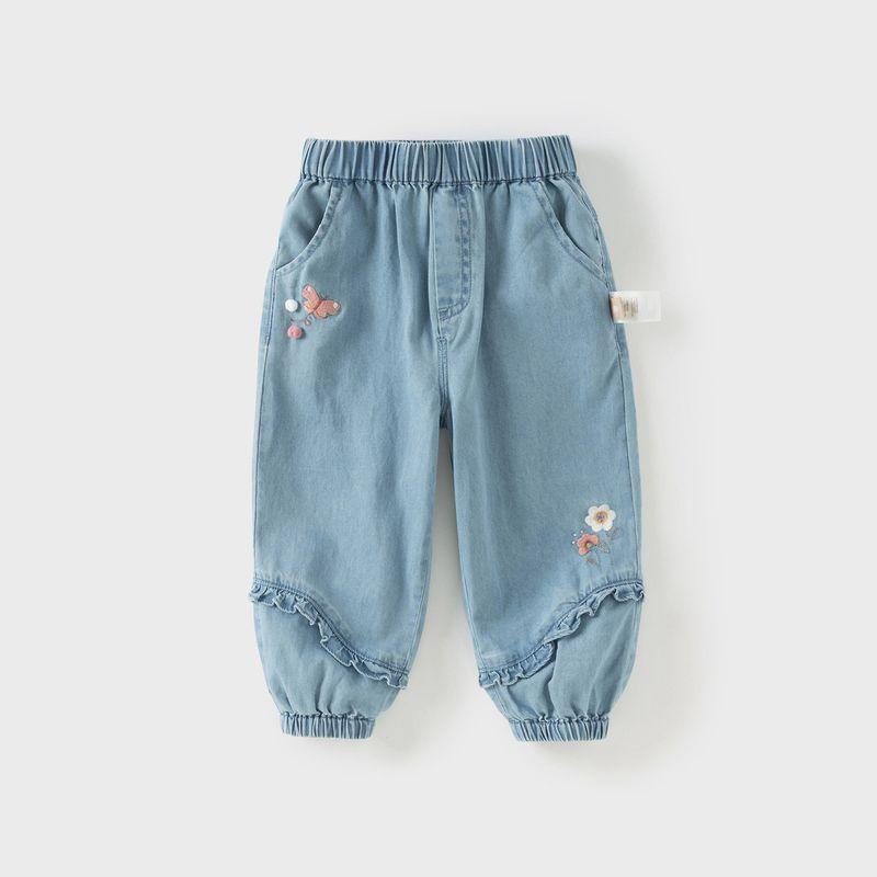 David Bella Girls  Jeans 2026 Spring New Style Children s Jogger Pants Pure Cotton Pants for Baby Girls Long Pants Denim Blue [Ready Stock] 90 cm