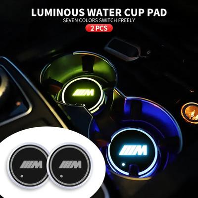 7 Colors Car LED Luminous Water Cup Pads Auto Coaster Mats For BMW M M3 M5 M6 X3 E46 E90 F30 G20 E36 E34 X6 G20 G30 Accessories