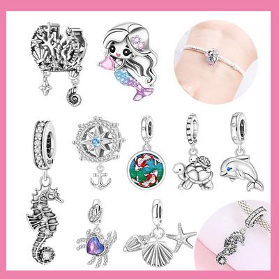 Copper Craft Ocean Koi Turtle Conch Shell Starfish Mermaid Beads Charms Pendant For Authentic Bracelet Woman Girl Jewelry