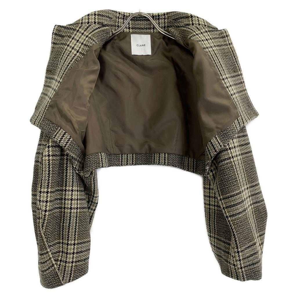 CLANE [Good Condition/23AW] 15104-0512 ROUND SLEEVE SHORT JACKET Check Short Jacket 2 BrownUsed