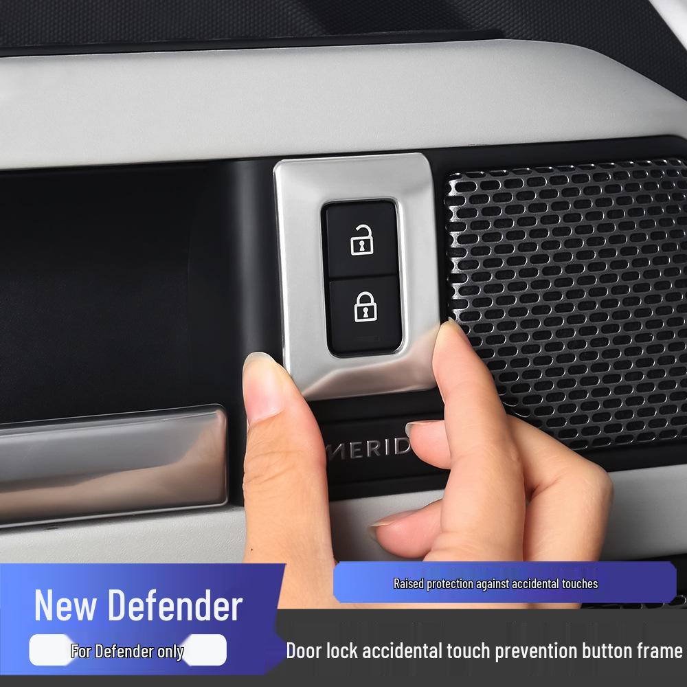 Adesivo Luminoso Anti-Toque Acidental para Botão de Trava de Porta para Land Rover Defender 2020-2025.