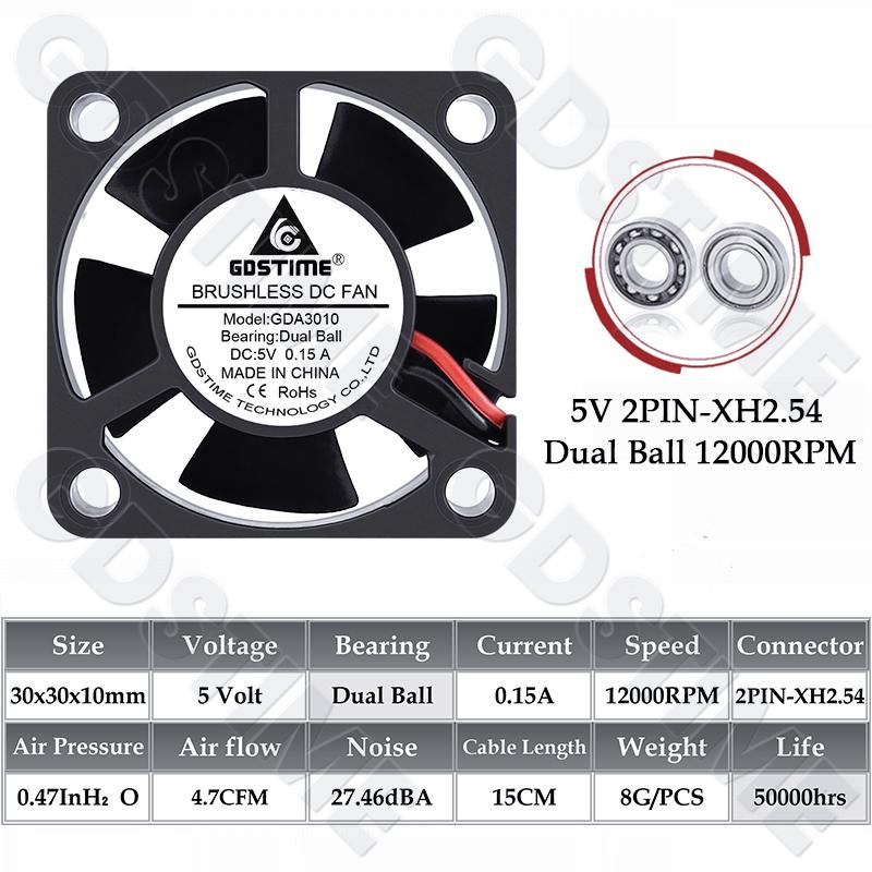 GDSTIME 3010 Fan 24V Ball Bearings Brushless Fan 30x10MM 12V 5V Cooling Fan 30MM Micro Fan for Car Lamp,3D Printer Part Cooling Fuel Injectors 6