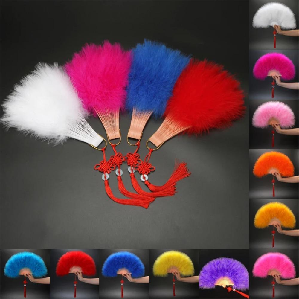 Colorful Handheld Feather Fan Chinese Show Dance Fan Cheongsam Show Accessories