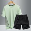 Quick Drying Short Sleeved Men's Summer Ice Silk Half Sleeved Loose and Breathable Fitness Running Set, Quick Drying Two-piece Set