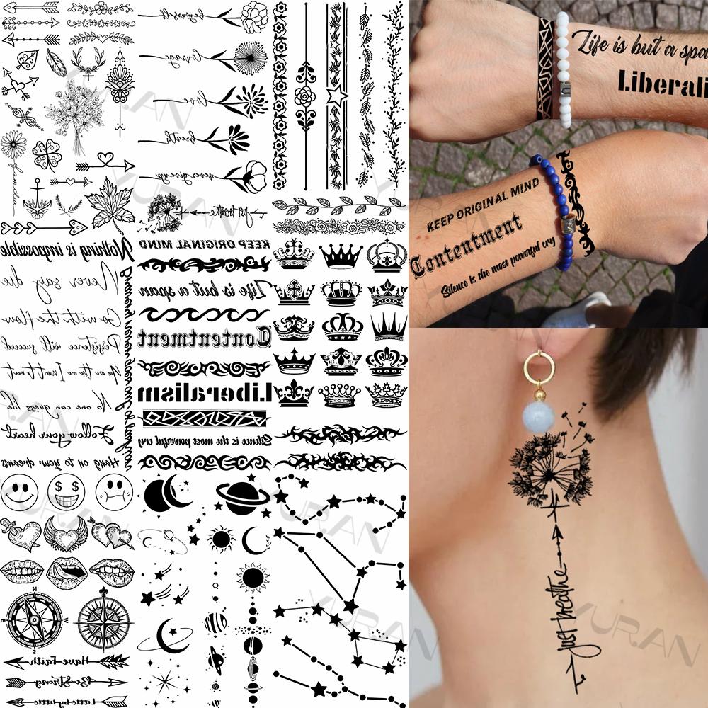 Realistic Quotation Dandelion Temporary Tattoos For Women Adult Fake Flowers Crown Moon Tattoo Sticker Waterproof Body Art Tatoo