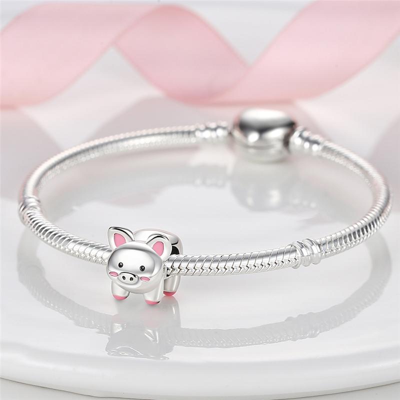 Original Charms Copper Plated Pink Cute Pet Pig Animal Beads Fit Bracelets For Women Jewelry Making Diy Fine Gifts
