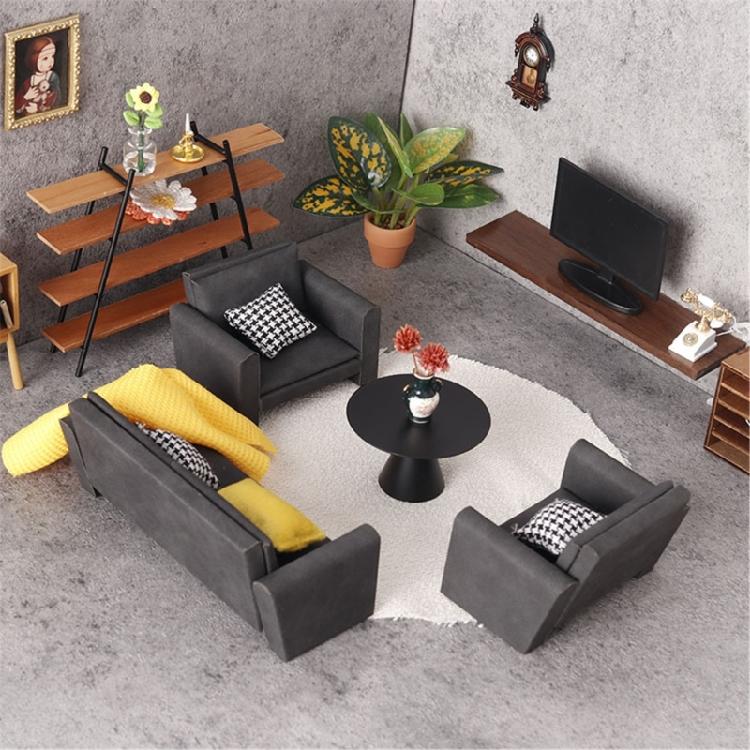 Miniature Dollhouses Sofa Couch 1/12 Scale Handcrafted Wooden Furniture For Living Room Bedroom