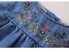 MDD 2024 Girls' Cute Denim Embroidered Flower Long-Sleeve Dress