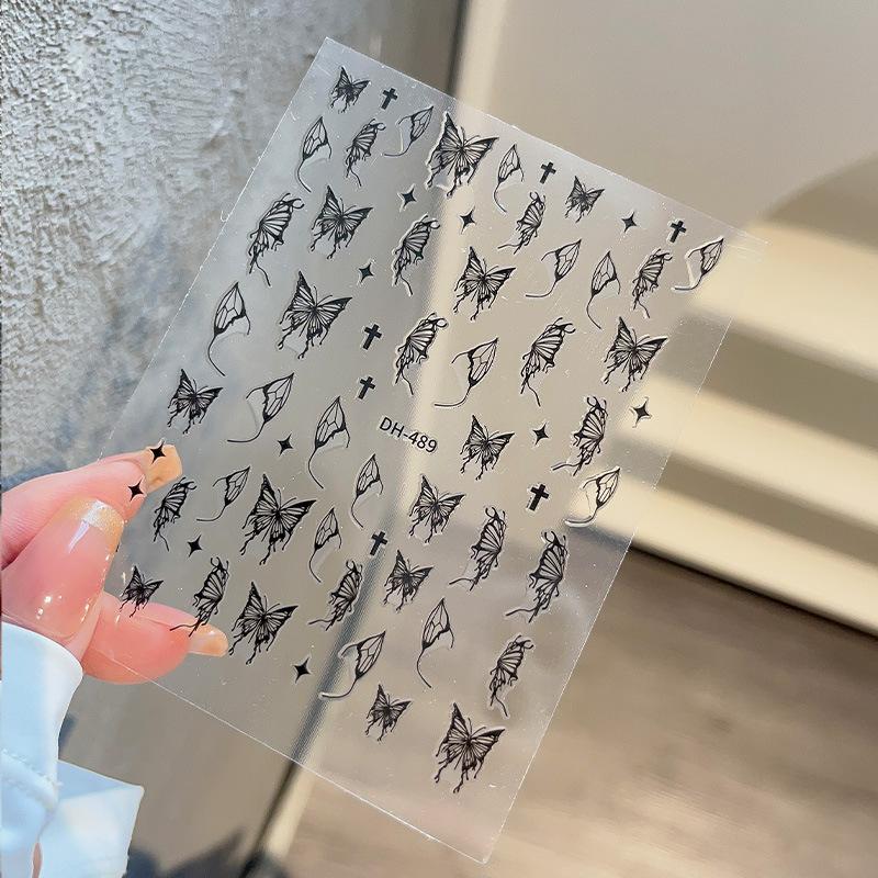 1PCS Black White Butterfly Laser Nail Stickers Nail Art Decoration Abstract Lines Bronzing Flowers Stickers For Nails