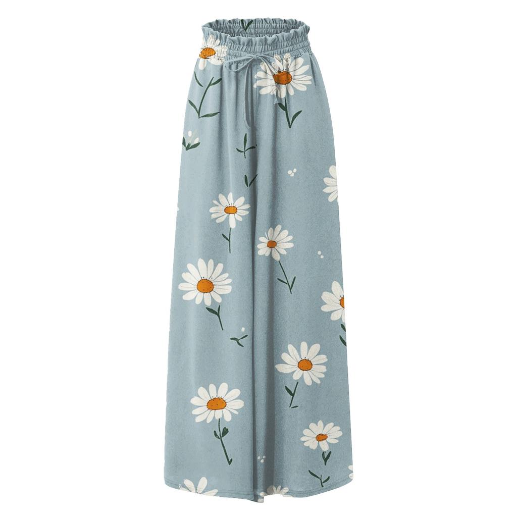 Women's Palazzo Pants Boho Floral Wide Leg Trousers Summer Beach High Waisted Flowy Pants With Pockets
