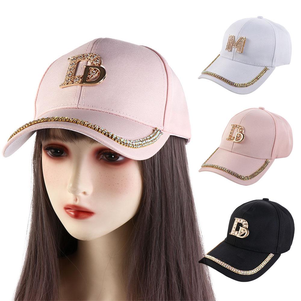 Letters Letter D Bling Rhinestones Women Baseball Cap Korean Style Sun Visor Adjustable Peaked Cap