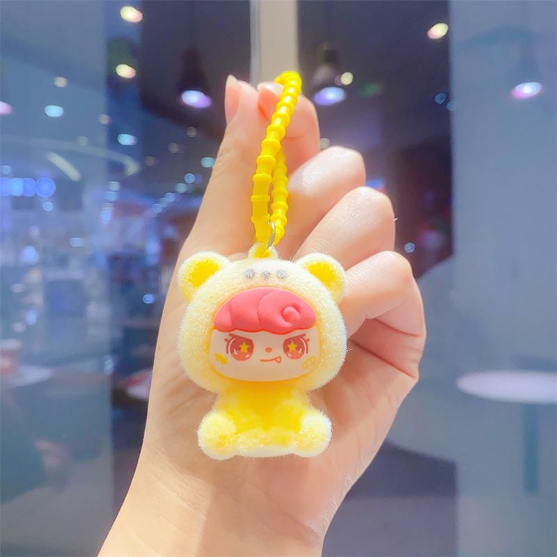Creative Flocking Sitting Position Girl Tide Play Cute Doll DIY Keychain Schoolbag Pendant Keychain Pendant