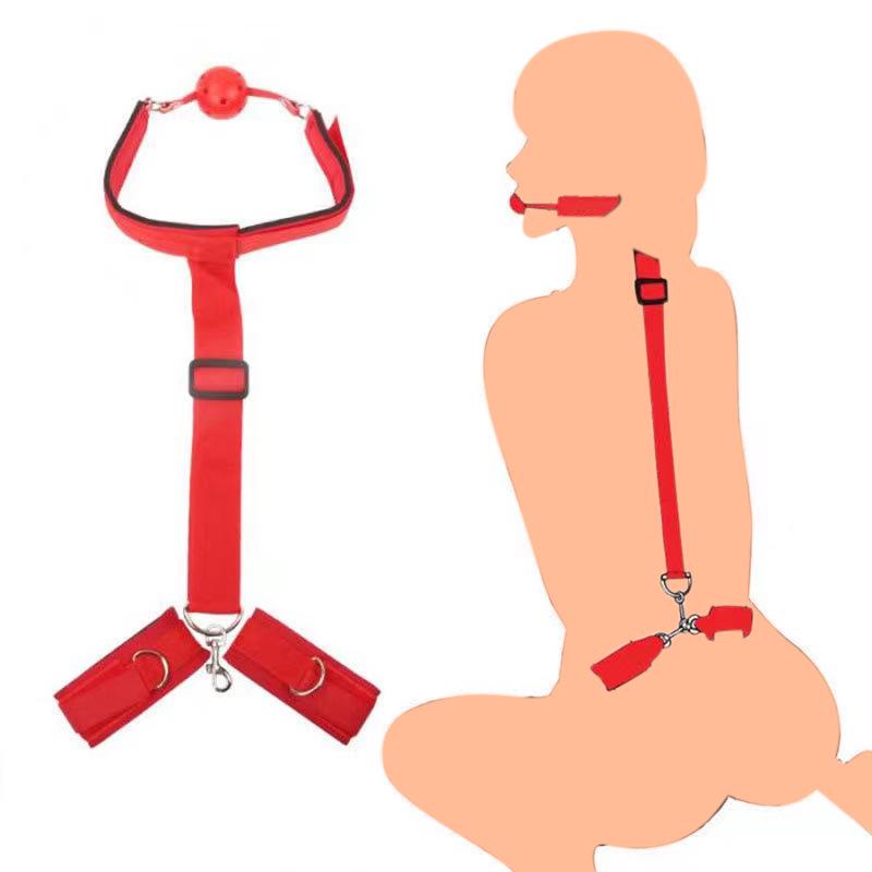 Adult SM Restraint Set: Backhand Gag, Handcuffs, and Neck Collar