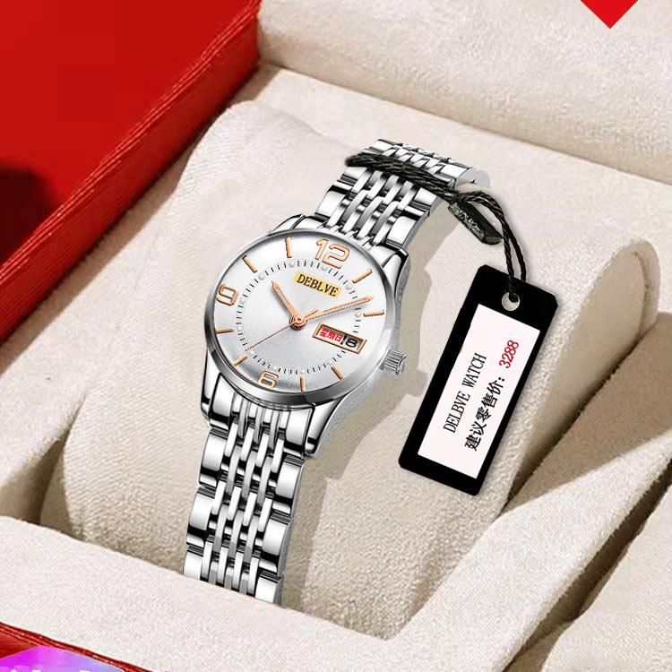 Swiss Women s Luminous Calendar Watch with Fashionable Alloy Steel Band and Waterproof Design