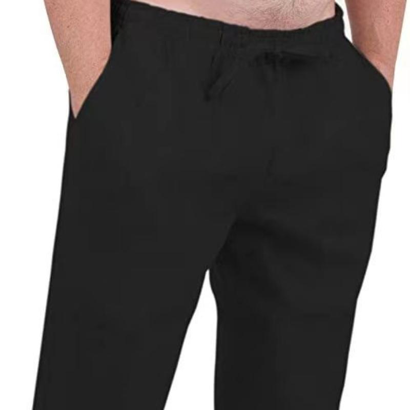 

Мужские повседневные брюки, дышащие брюки из хлопка и льна на шнурке, дышащие летние пляжные брюки, модные прямые брюки 4XL чёрный