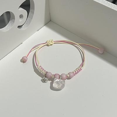 Kawaii Hello Kitty Bracelet Y2K Pink Bracelet Lucky Girl Braided Rope Bracelet Sweet Cute Pendant Friend Couple Jewelry Gift