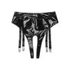 Women High Waist Latex Shorts Crotchless Briefs Thong Underwear with Garter Clips Punk Style Sexy Clubwear Dating Nights Clothes