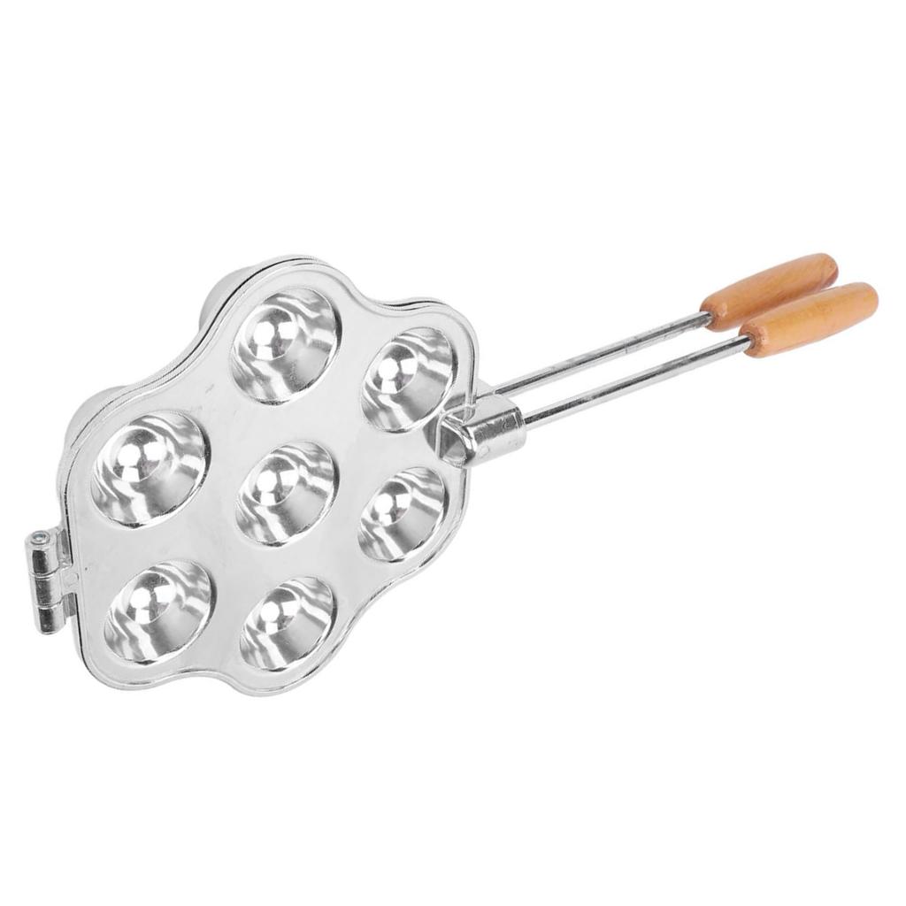 Egg Tart Mold 7 Holes Reusable Aluminum Alloy Cake Baking Mould for Mini Cake Pudding with Wooden Handle