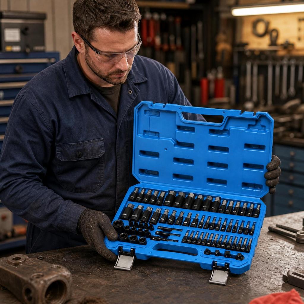 71 Pieces Drive Socket and Kit Labeled Portable Tool with Storage