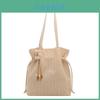 Woven Tote Bag For Women With Solid Color And Flower Pendant Design For Daily Use