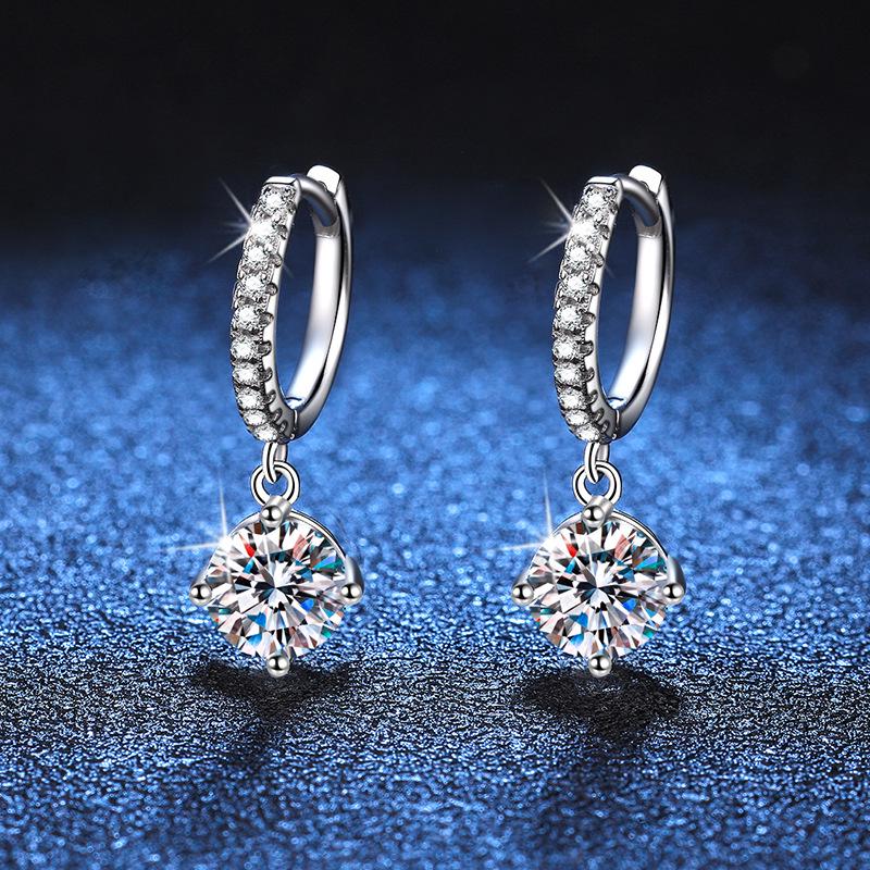 PT950-Plated S925 Sterling Silver Moissanite Four-Prong D-Color Earrings for Women