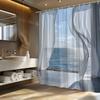 1Pc Ocean View Shower Curtain With White Sheer Curtains, Minimalist Seaside Scene,Machine Washable, All-Season Bath Decor