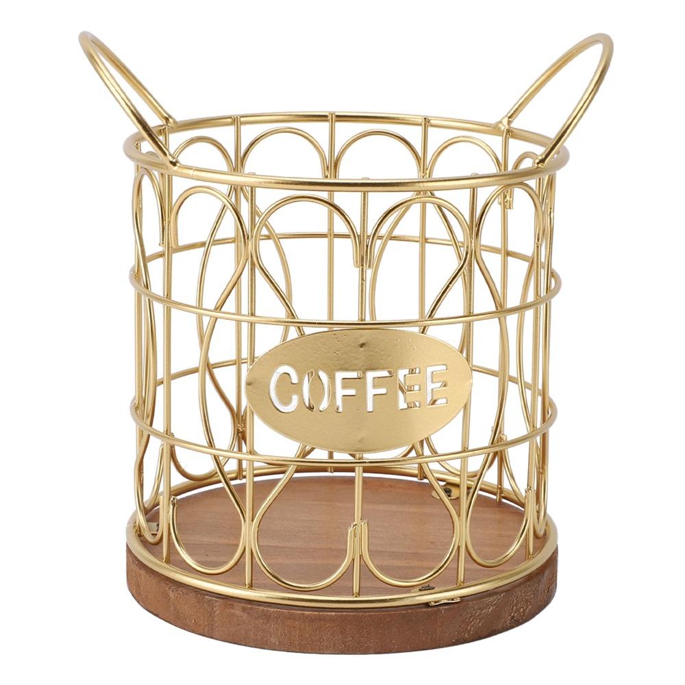 Decorative Round Coffee Pod Basket Metal Coffee Capsule Storage Basket  Kitchen Countertop