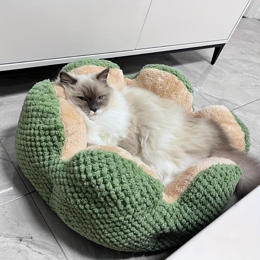 Blütenförmiges Haustierbett, Plüsch-Rundes Hunde- & Katzenkissenmatte mit Stricktextur, Ultraweiches Warmes Nest für Kätzchen und Welpen im Winter